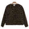 Women's Leopard Print Cropped Jacket with Button Closure