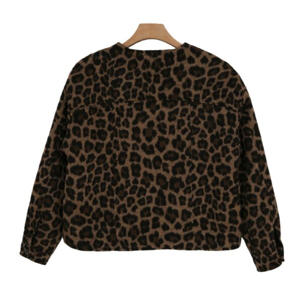 Women's Leopard Print Cropped Jacket with Button Closure