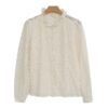 MF3A3345 (1) Women's Ivory Floral Lace Blouse with Ruffled Neckline