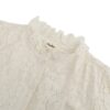 MF3A3347 (1) Women's Ivory Floral Lace Blouse with Ruffled Neckline