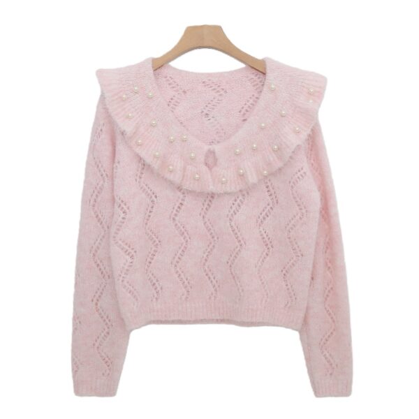 Feminine V-Neck Sweater with Pearls for Fall & Winter