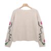 Boho Style Crewneck Sweater with Colorful Embroidery