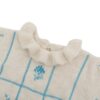 Short-Sleeve Checkered Knit Blouse with Ruffled Collar