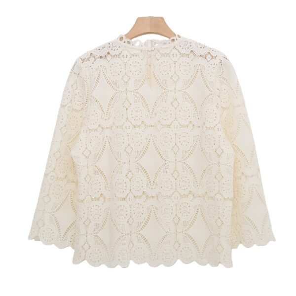 MF3A3361 (1) Elegant Long-Sleeve Crochet Top with High Neck Detail