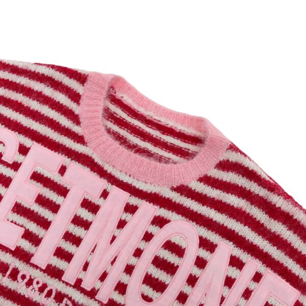 MF3A3363 (1) Women's Red & White Striped Sweater with Pink Letter Patches