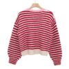MF3A3365 (1) Women's Red & White Striped Sweater with Pink Letter Patches