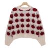 Women's Fuzzy Knit Sweater with Red Apple Pattern