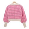 Soft Fuzzy Cropped Crewneck with Textured Checkered Pattern