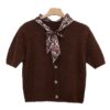 Short-Sleeve Button-Down Knit Top with Removable Scarf Detail