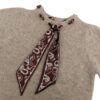 Women's Beige Knit Sweater with Paisley Bandana Scarf Necktie