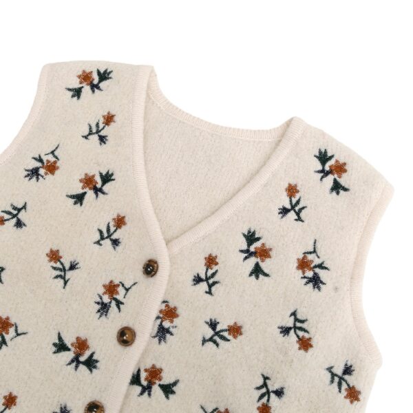 Women's Cream Knit Vest with Embroidered Floral Motifs