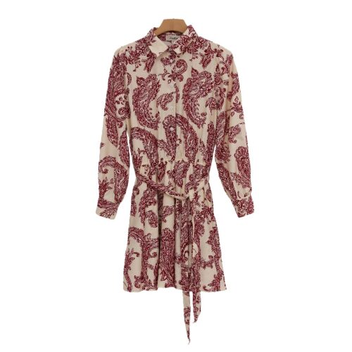 Long-Sleeve Button-Down Mini Dress with Bohemian Pattern