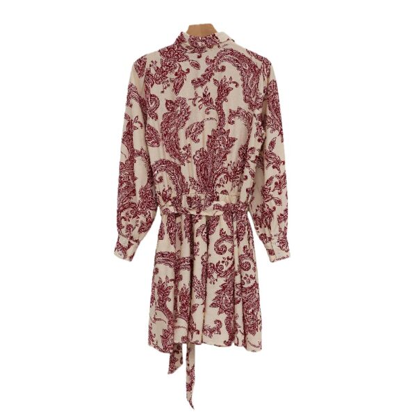 Long-Sleeve Button-Down Mini Dress with Bohemian Pattern