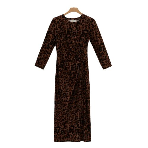 Women's Leopard Print Maxi Dress with Waist Twist Detail