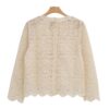 Long-Sleeve Semi-Sheer Lace Top with Back Button Closure