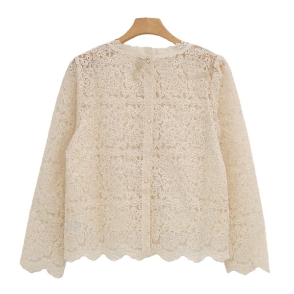 Long-Sleeve Semi-Sheer Lace Top with Back Button Closure