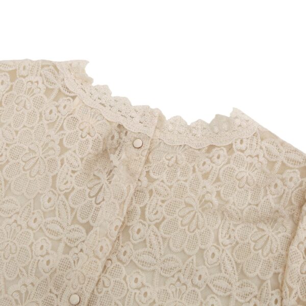 Long-Sleeve Semi-Sheer Lace Top with Back Button Closure