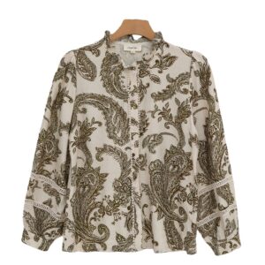 Vintage-Inspired Casual Shirt with Lace Inserts & Balloon Sleeves