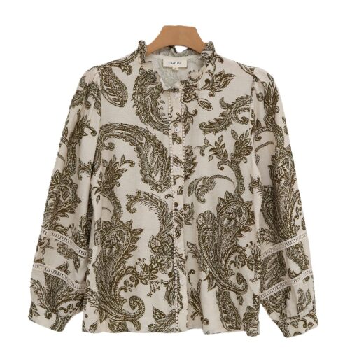 Vintage-Inspired Casual Shirt with Lace Inserts & Balloon Sleeves