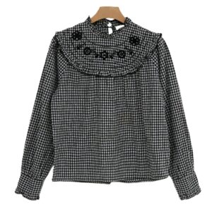 Cottagecore Style Checkered Top with Lace Ruffle Trim