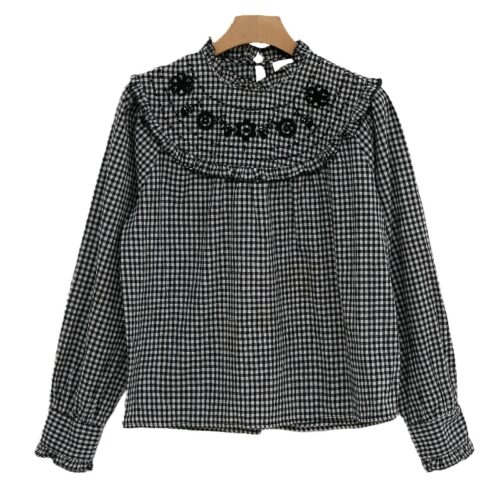 Cottagecore Style Checkered Top with Lace Ruffle Trim