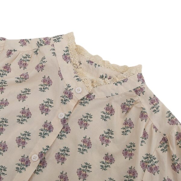Women's Beige Floral Print Blouse with Lace Trimmed Collar